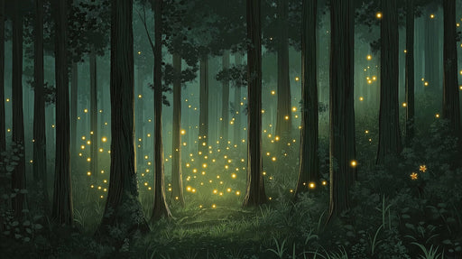 Green Forest with Fireflies Mural Wallpaper